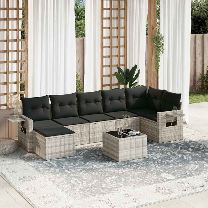 Matgrupp För Trädgården Med Dynor 8 Delar Beige Konstrotting