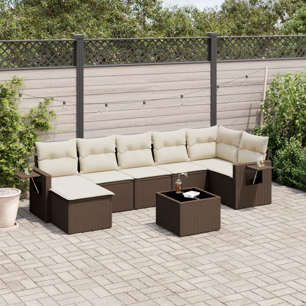 Matgrupp För Trädgården Med Dynor 8 Delar Beige Konstrotting