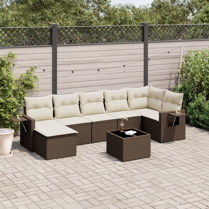 Matgrupp För Trädgården Med Dynor 8 Delar Beige Konstrotting