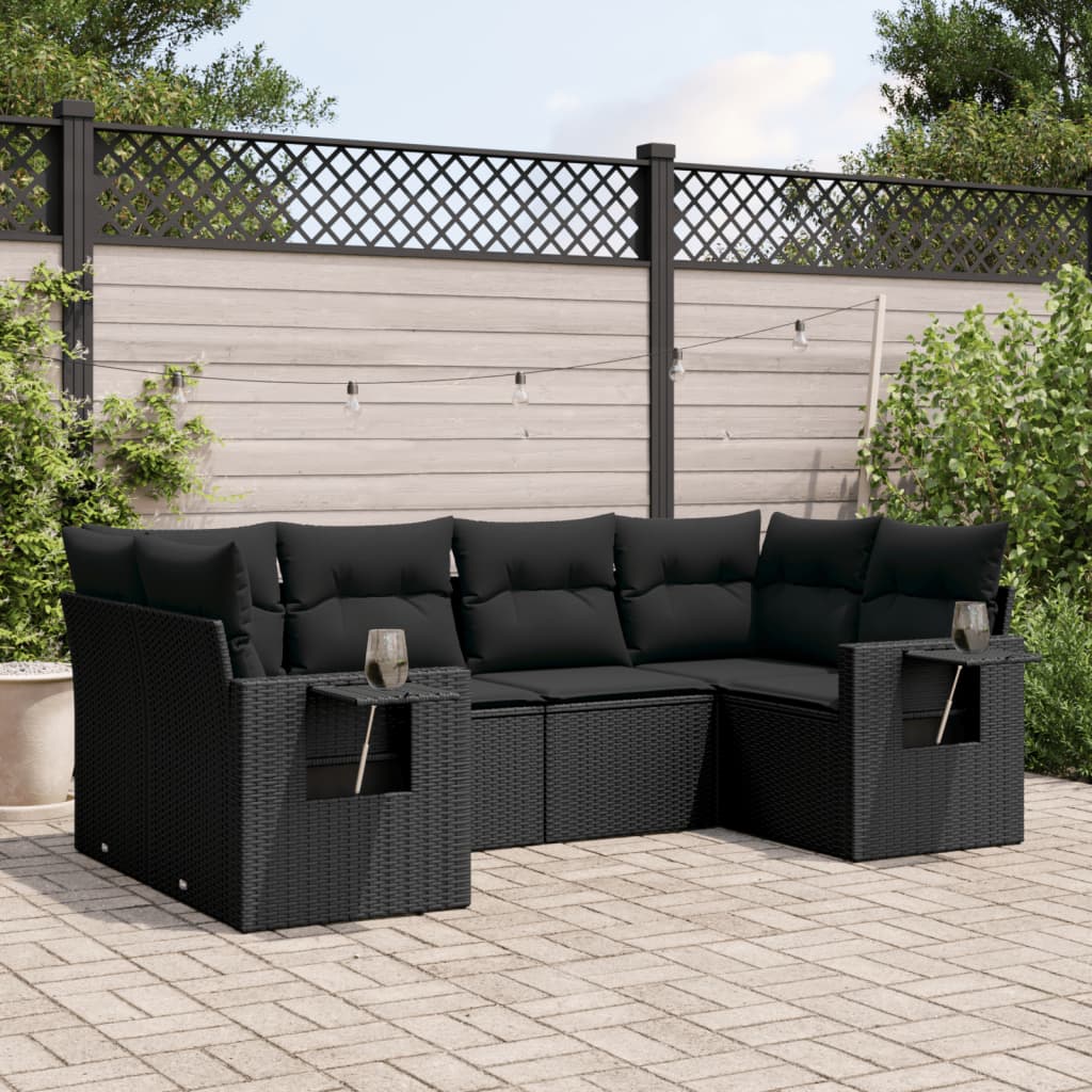 Loungegrupp Med Dynor 6 Delar Svart Konstrotting