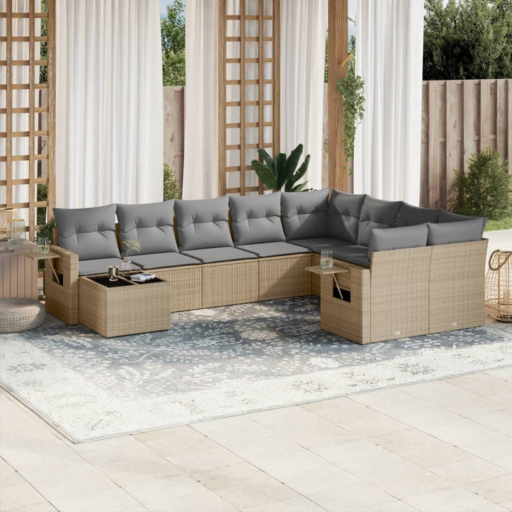 Soffgrupp För Trädgård Med Dynor 10 Delar Beige Konstrotting