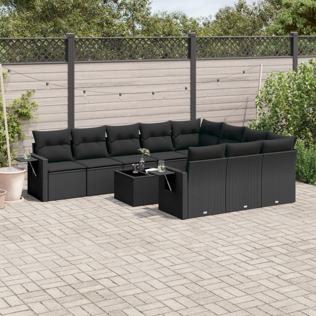 Loungegrupp 10 Delar Med Svarta Dynor Konstrotting
