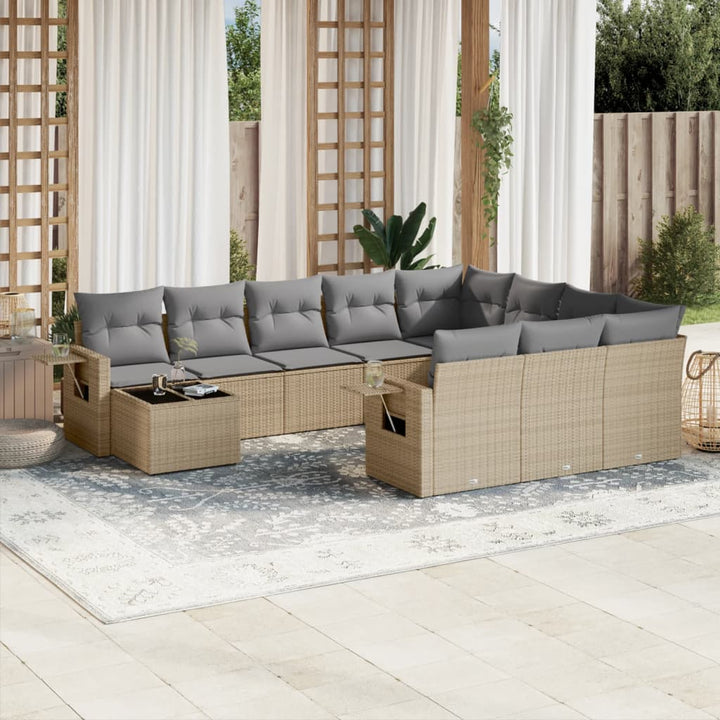 Loungegrupp För Trädgården M. Dynor 11 Delar Beige Konstrotting