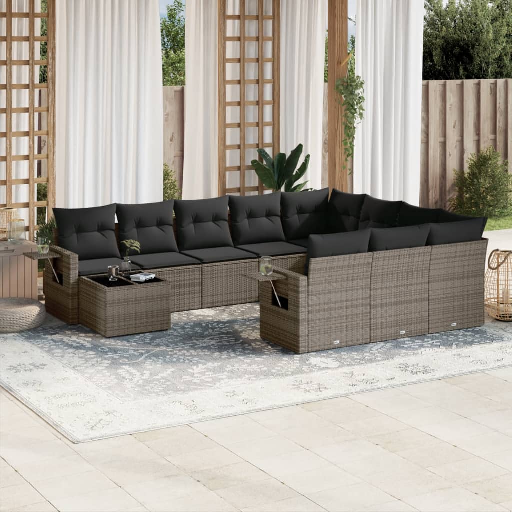 Loungegrupp För Trädgården M. Dynor 11 Delar Beige Konstrotting