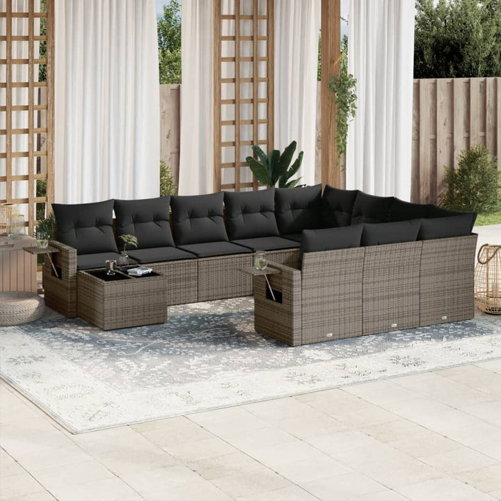 Loungegrupp För Trädgården M. Dynor 11 Delar Beige Konstrotting