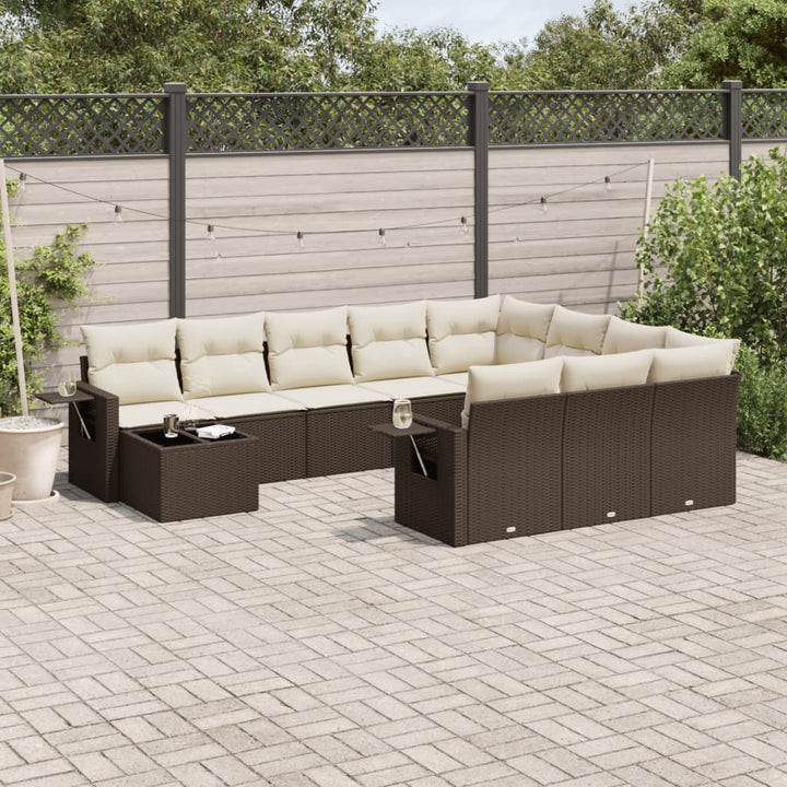 Loungegrupp För Trädgården M. Dynor 11 Delar Beige Konstrotting