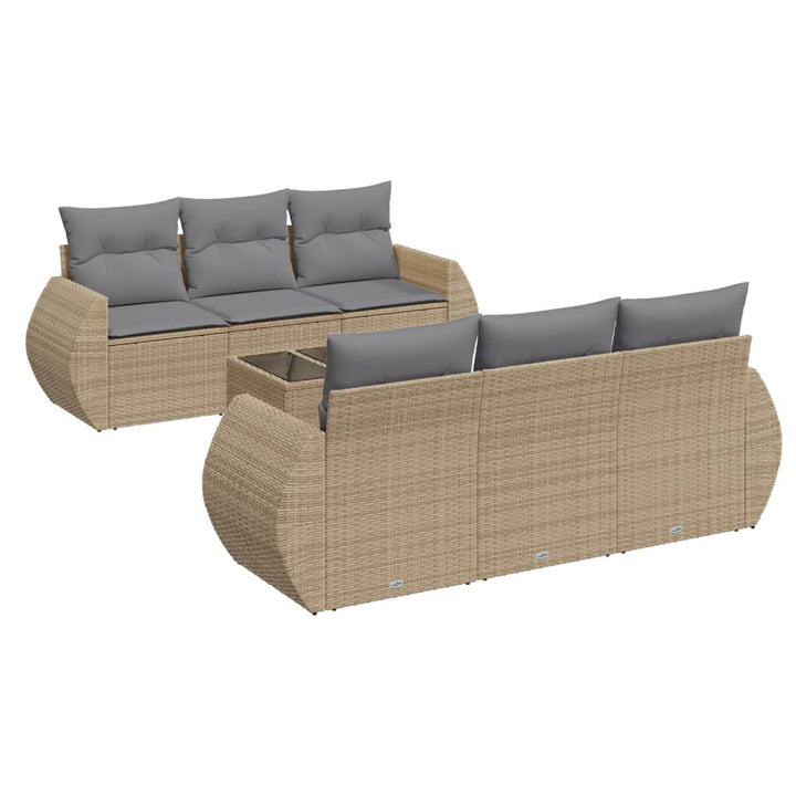 Matgrupp För Trädgården Med Dynor 7 Delar Beige Konstrotting