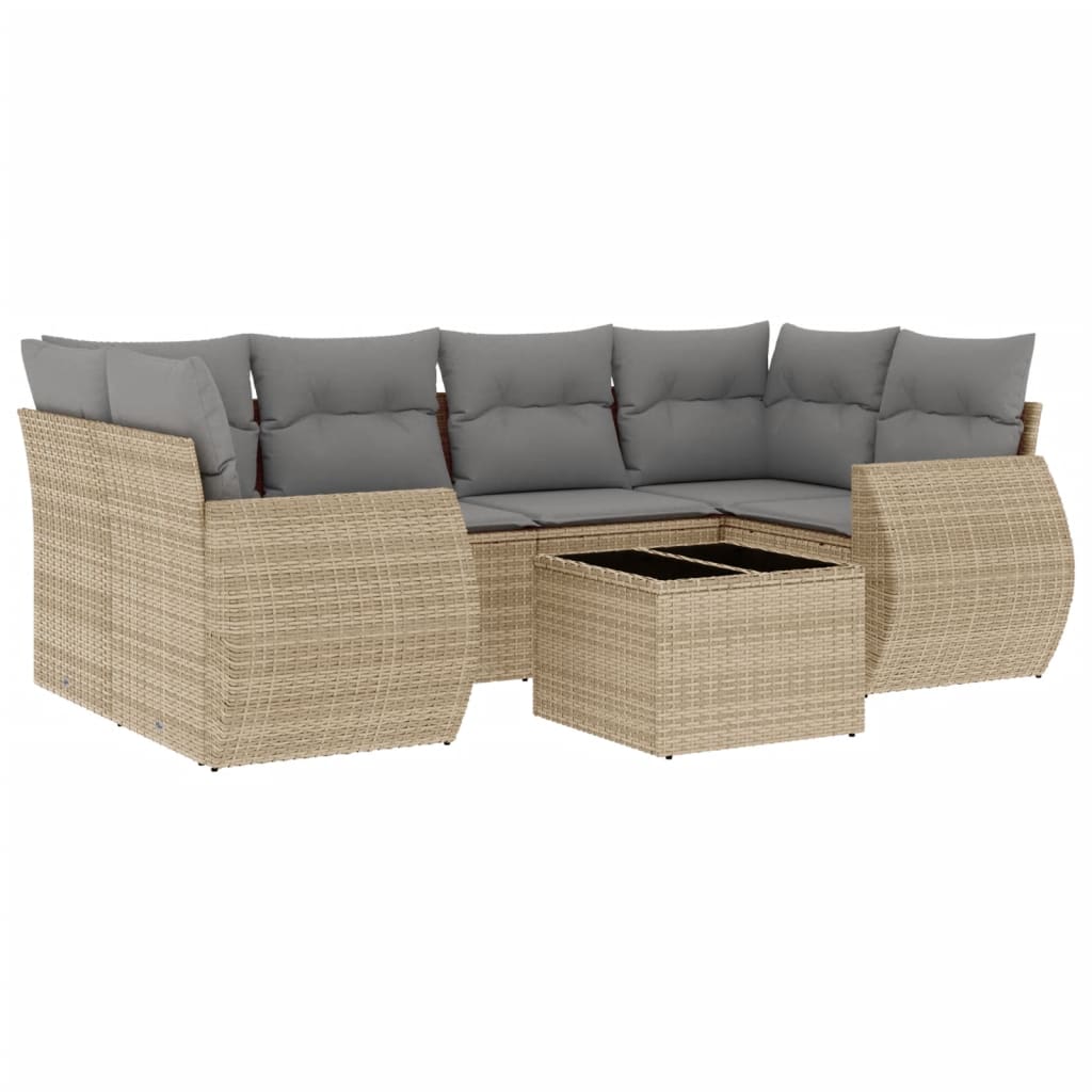 Matgrupp För Trädgården Med Dynor 7 Delar Beige Konstrotting