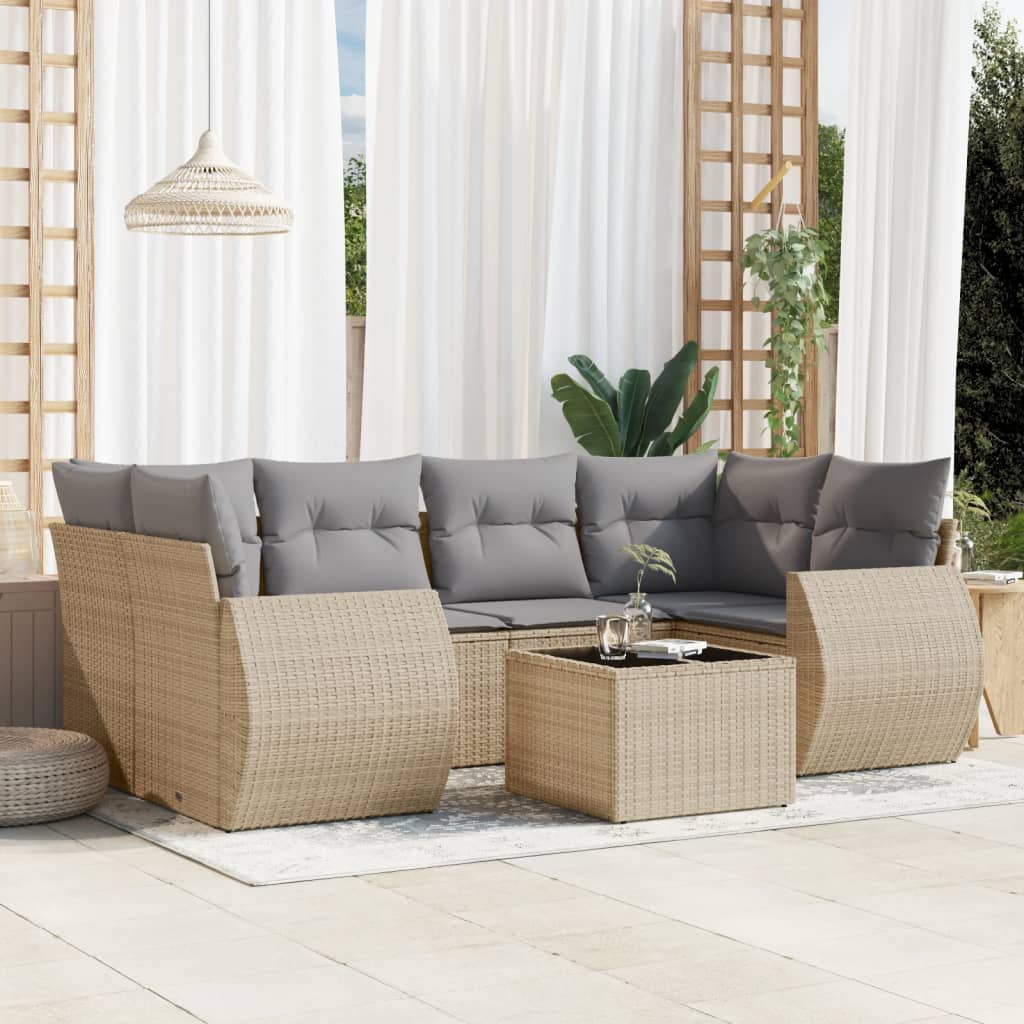 Matgrupp För Trädgården Med Dynor 7 Delar Beige Konstrotting