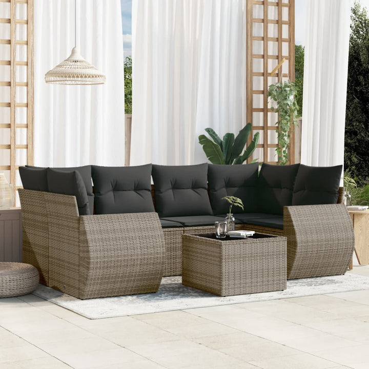 Matgrupp För Trädgården Med Dynor 7 Delar Beige Konstrotting