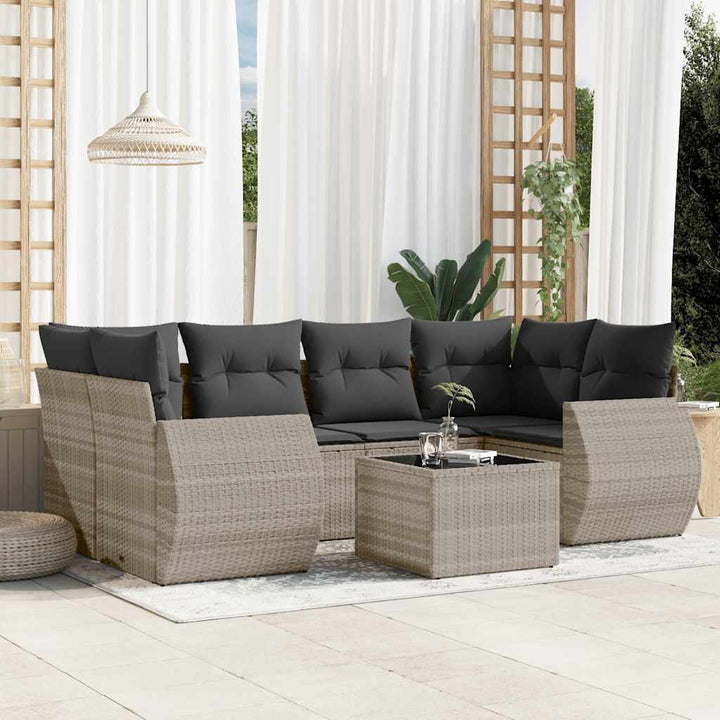 Matgrupp För Trädgården Med Dynor 7 Delar Beige Konstrotting