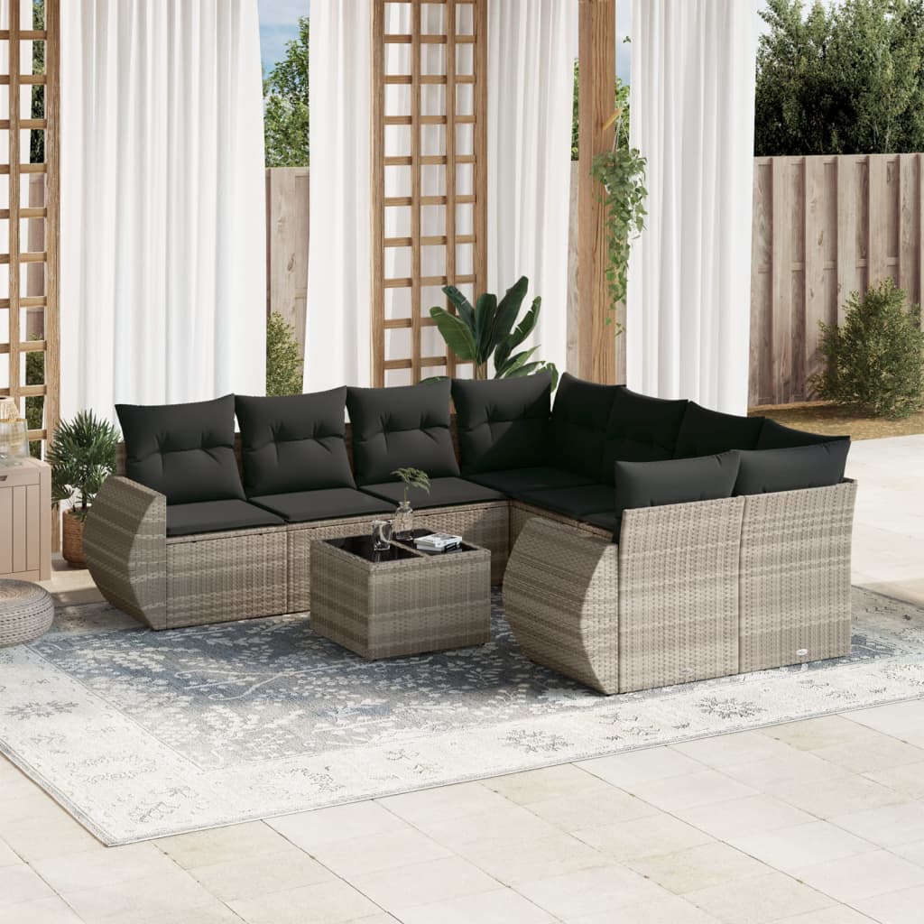 Soffgrupp För Trädgården Med Dynor 9 Delar Beige Konstrotting