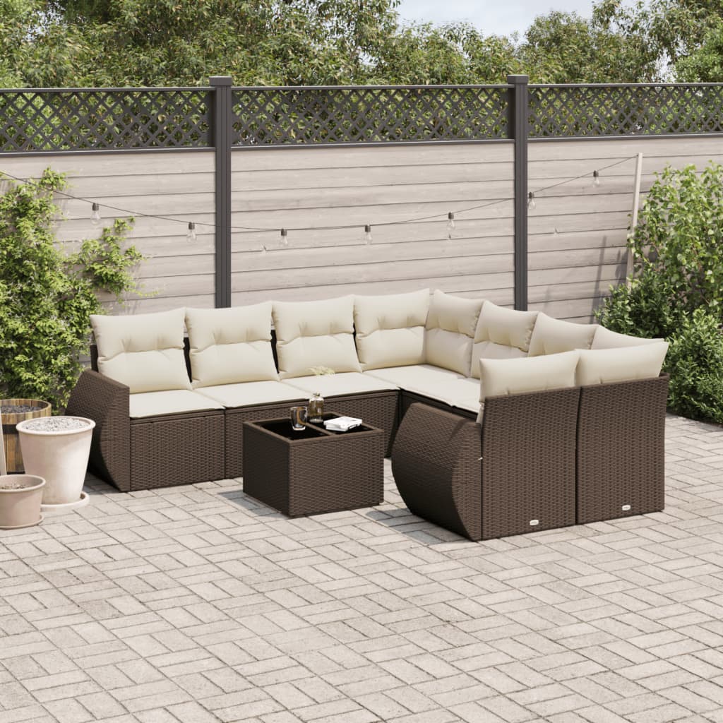 Soffgrupp För Trädgården Med Dynor 9 Delar Beige Konstrotting