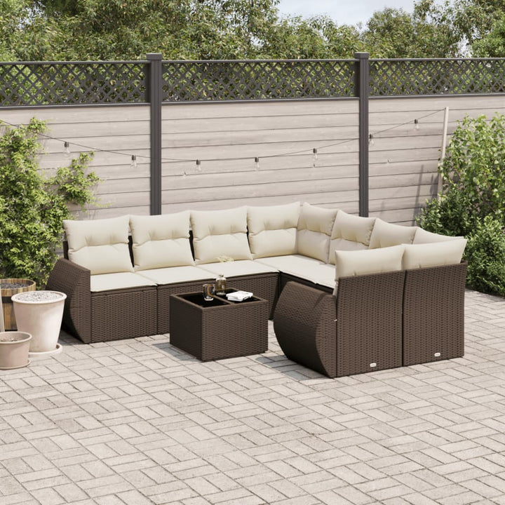 Soffgrupp För Trädgården Med Dynor 9 Delar Beige Konstrotting