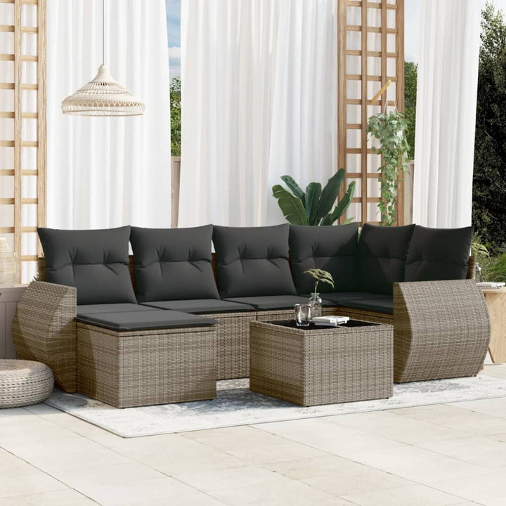 Matgrupp För Trädgården Med Dynor 7 Delar Beige Konstrotting