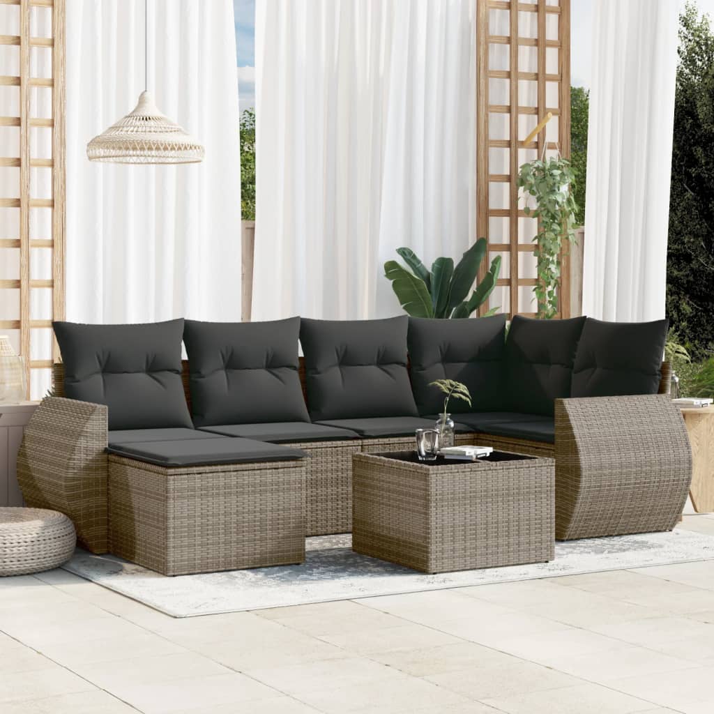 Matgrupp För Trädgården Med Dynor 7 Delar Beige Konstrotting