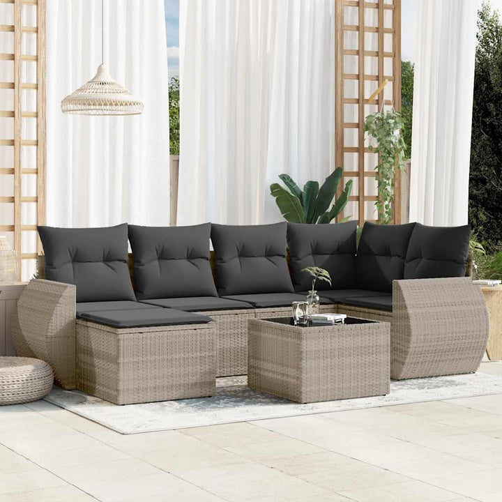 Matgrupp För Trädgården Med Dynor 7 Delar Beige Konstrotting