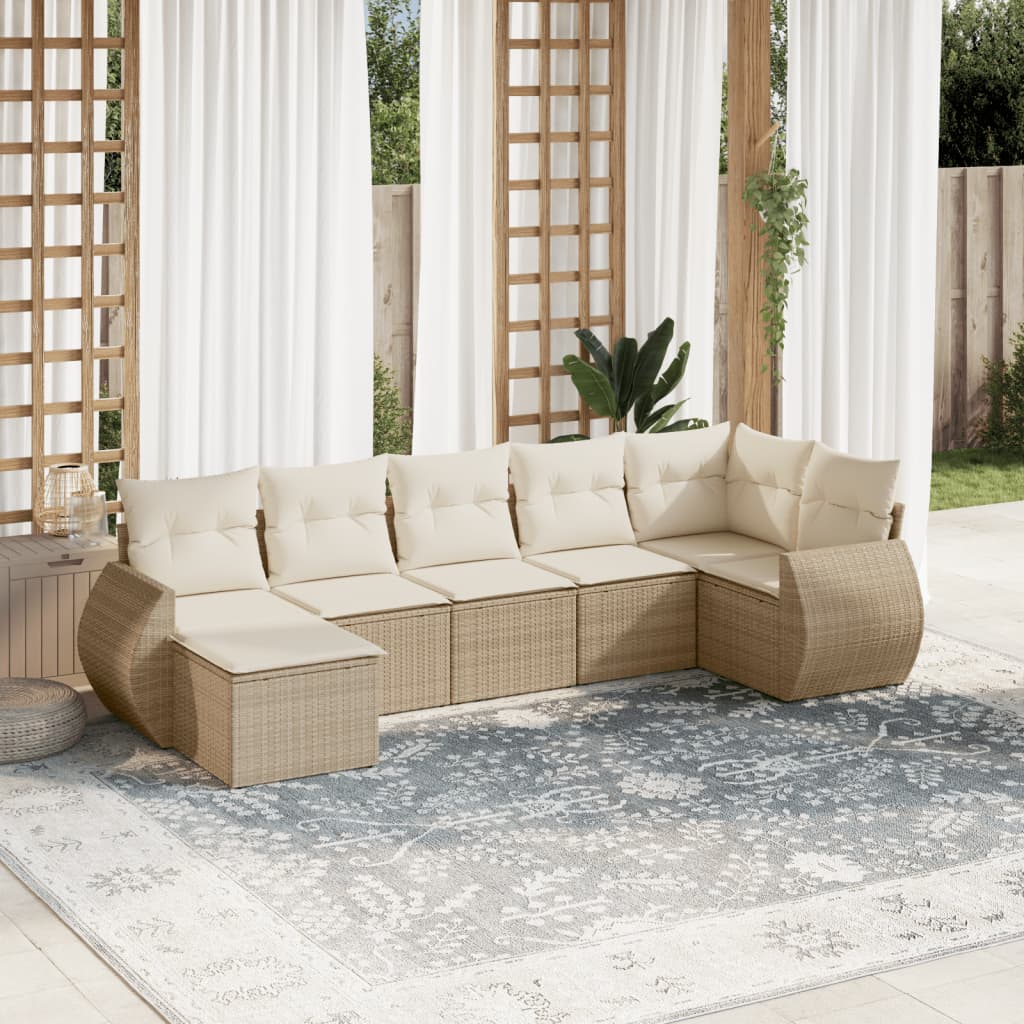 Matgrupp För Trädgården Med Dynor 7 Delar Beige Konstrotting