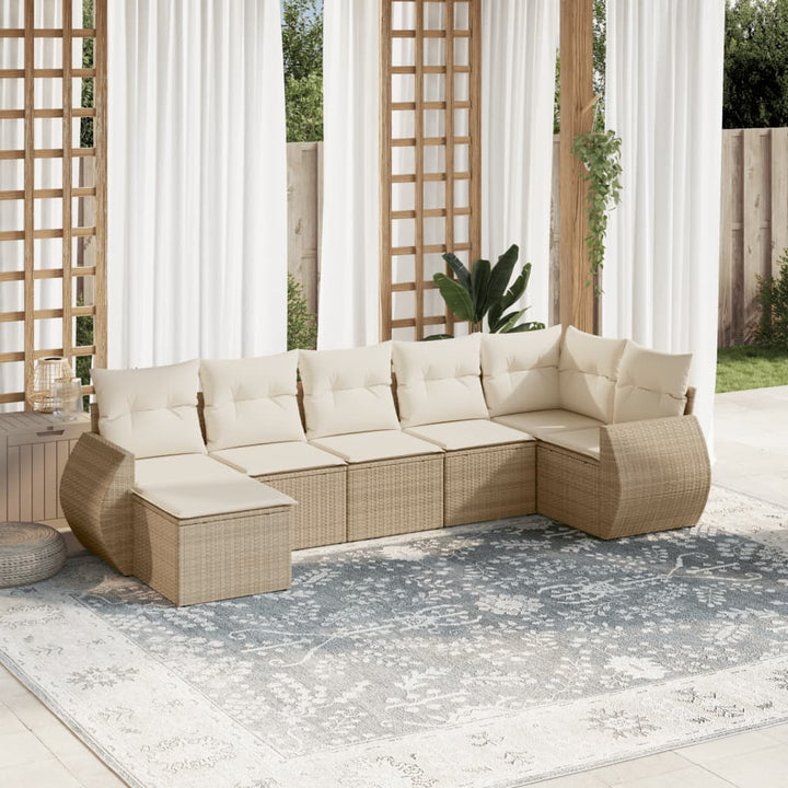 Matgrupp För Trädgården Med Dynor 7 Delar Beige Konstrotting