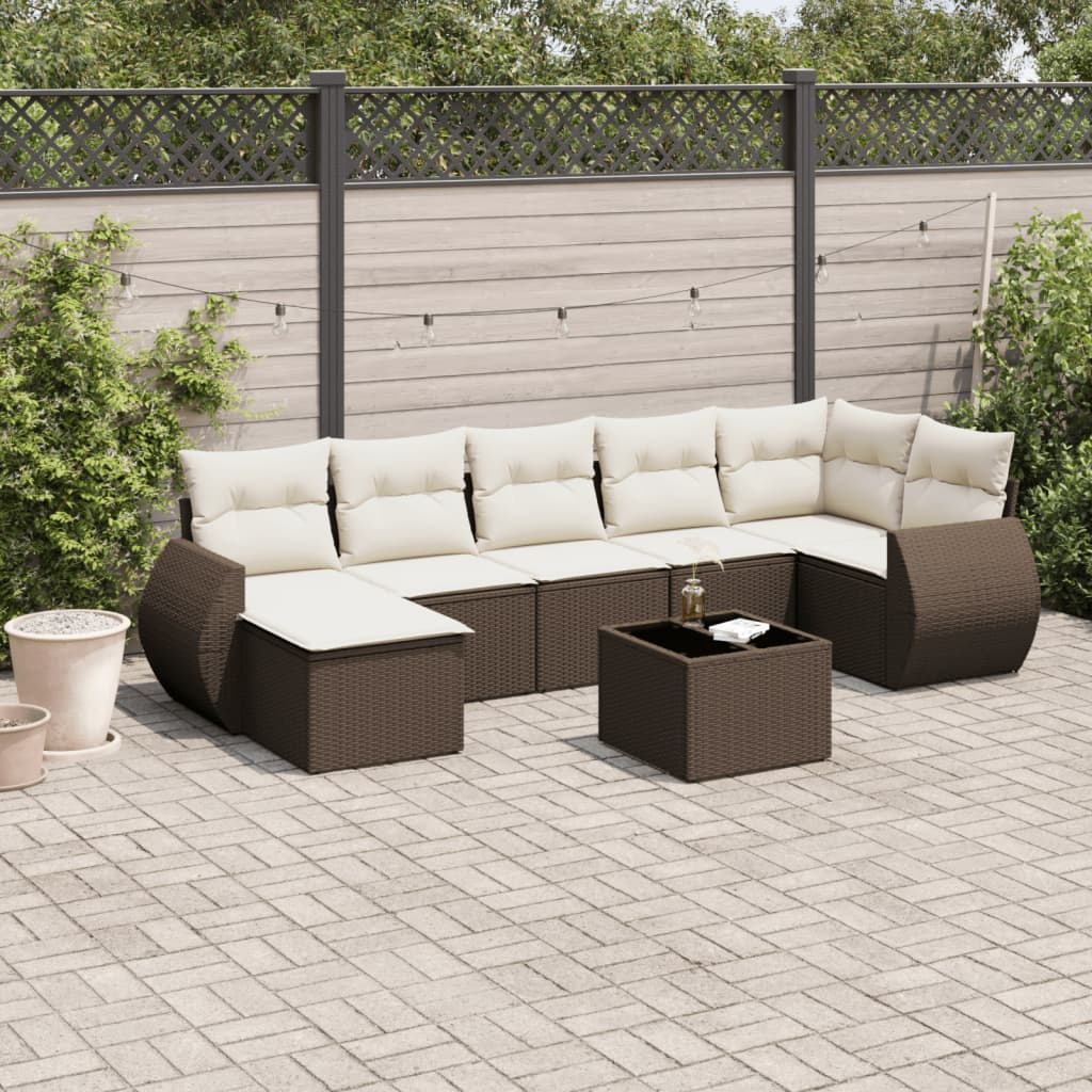 Matgrupp För Trädgården Med Dynor 7 Delar Beige Konstrotting