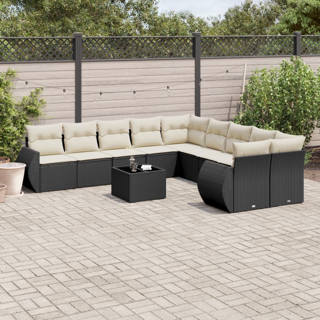 Loungegrupp För Trädgården M. Dynor 11 Delar Beige Konstrotting