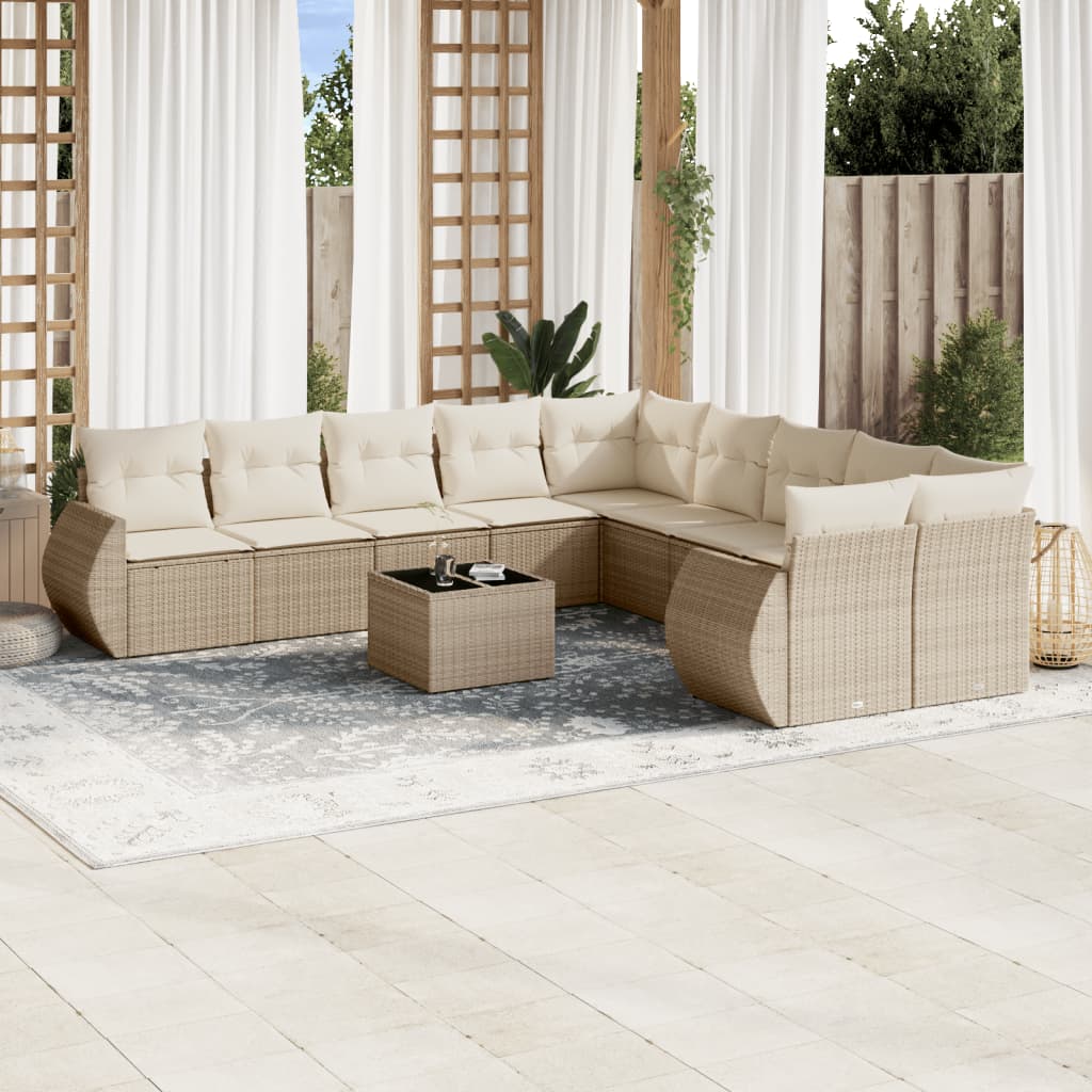 Loungegrupp För Trädgården M. Dynor 11 Delar Beige Konstrotting