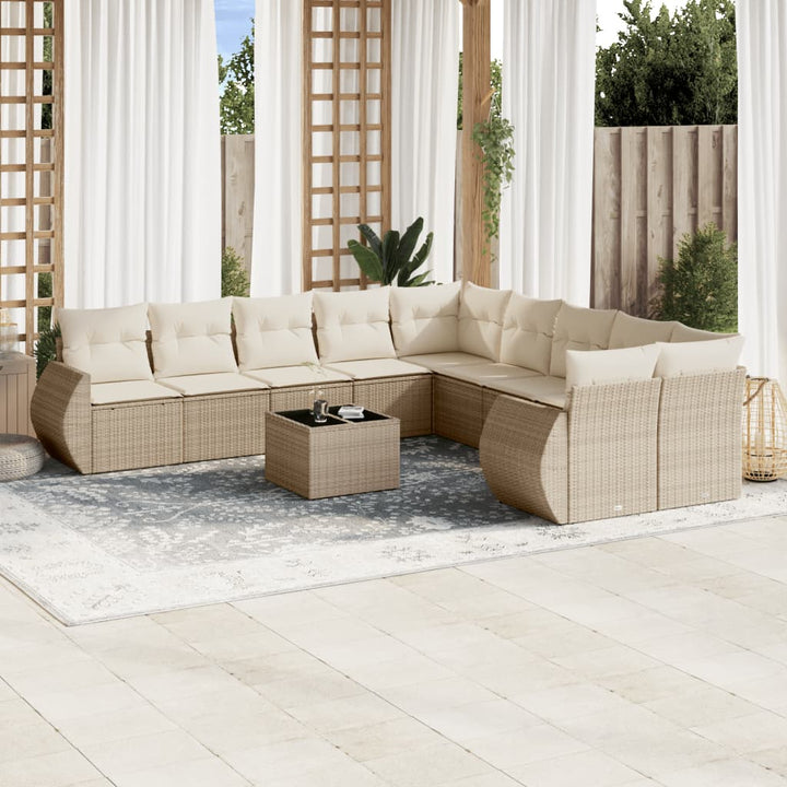 Loungegrupp För Trädgården M. Dynor 11 Delar Beige Konstrotting