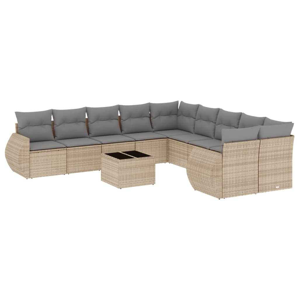 Loungegrupp För Trädgården M. Dynor 11 Delar Beige Konstrotting