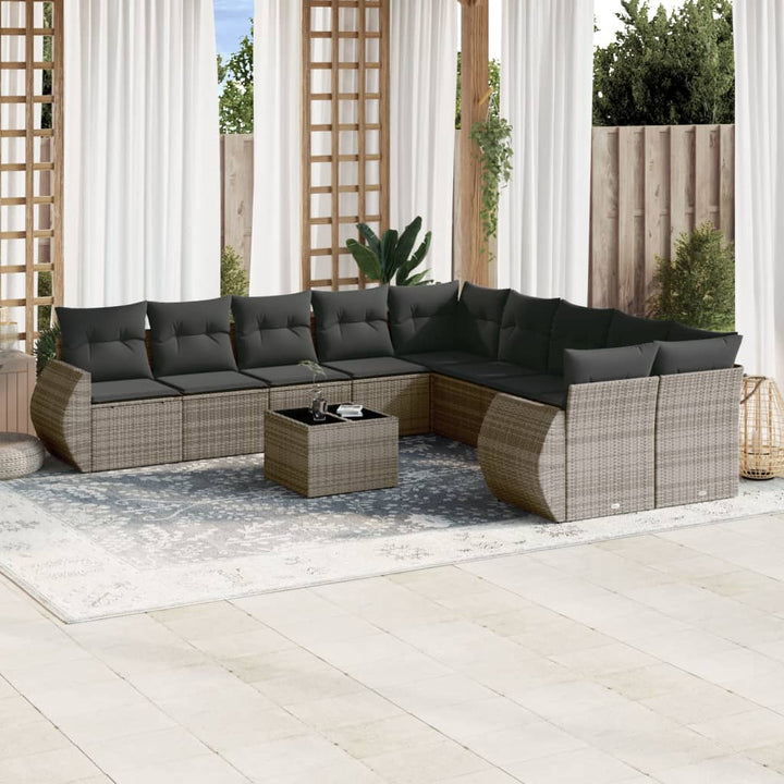 Loungegrupp För Trädgården M. Dynor 11 Delar Beige Konstrotting