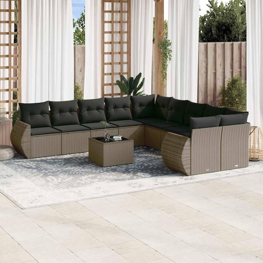Loungegrupp För Trädgården M. Dynor 11 Delar Beige Konstrotting