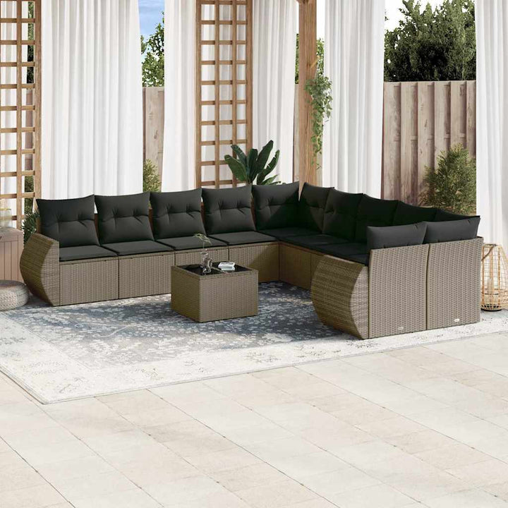 Loungegrupp För Trädgården M. Dynor 11 Delar Beige Konstrotting