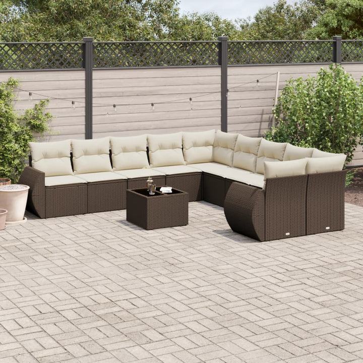 Loungegrupp För Trädgården M. Dynor 11 Delar Beige Konstrotting