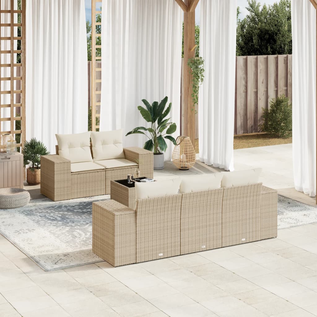 Soffgrupp För Trädgården Med Dynor 6 Delar Beige Konstrotting