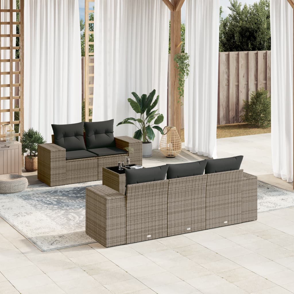 Soffgrupp För Trädgården Med Dynor 6 Delar Beige Konstrotting