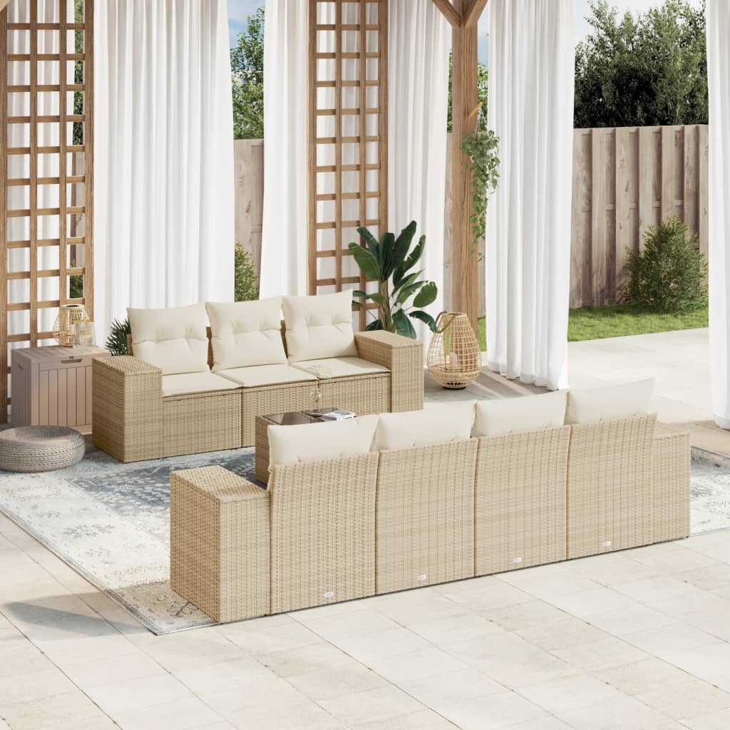Matgrupp För Trädgården Med Dynor 8 Delar Beige Konstrotting