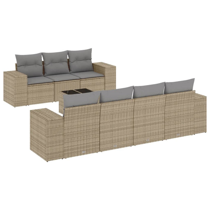 Matgrupp För Trädgården Med Dynor 8 Delar Beige Konstrotting
