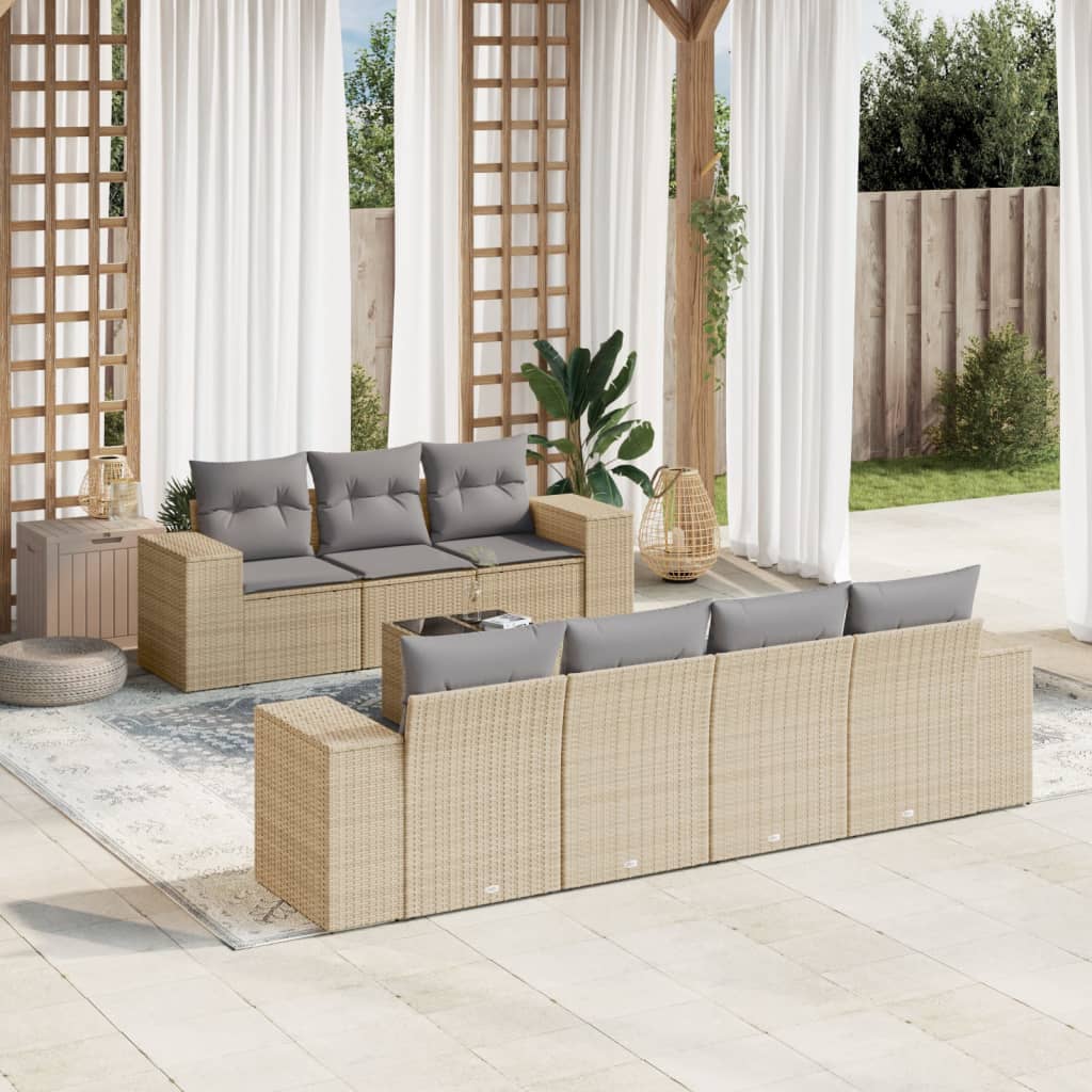 Matgrupp För Trädgården Med Dynor 8 Delar Beige Konstrotting