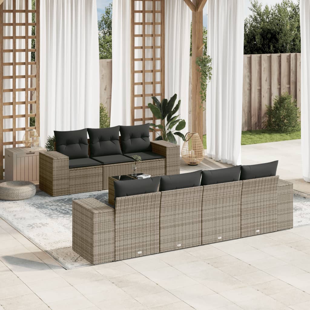 Matgrupp För Trädgården Med Dynor 8 Delar Beige Konstrotting