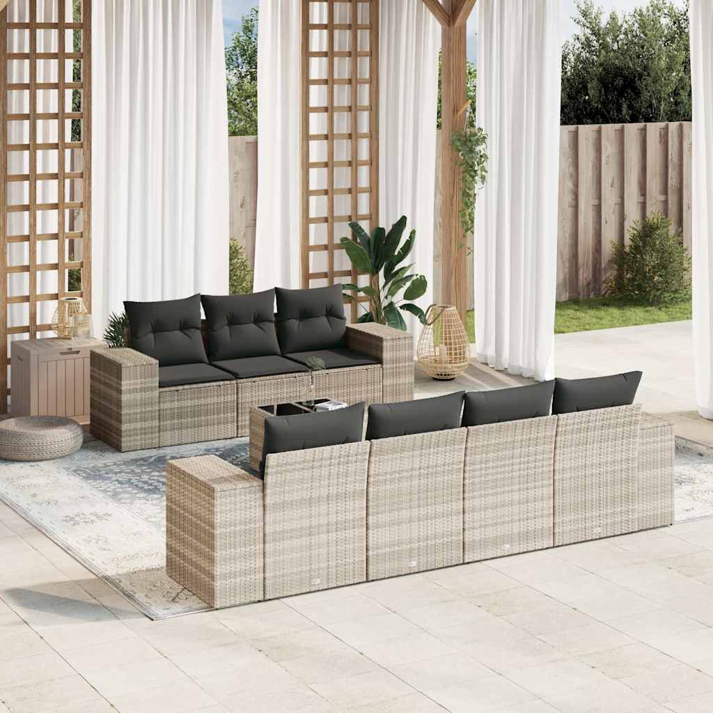 Matgrupp För Trädgården Med Dynor 8 Delar Beige Konstrotting