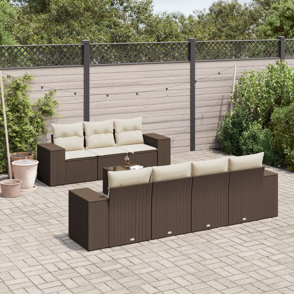 Matgrupp För Trädgården Med Dynor 8 Delar Beige Konstrotting