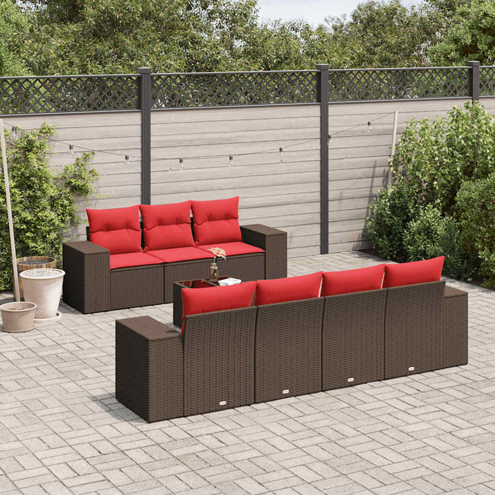 8 Delar Trädgårdssoffgrupp Med Dynor Brun Polyrotting