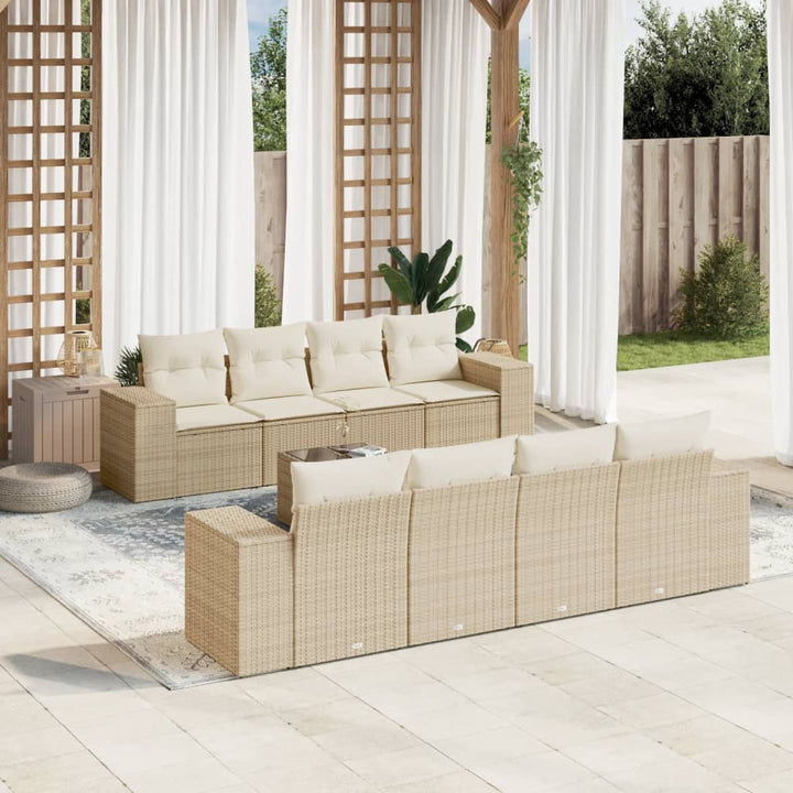 Soffgrupp För Trädgården Med Dynor 9 Delar Beige Konstrotting