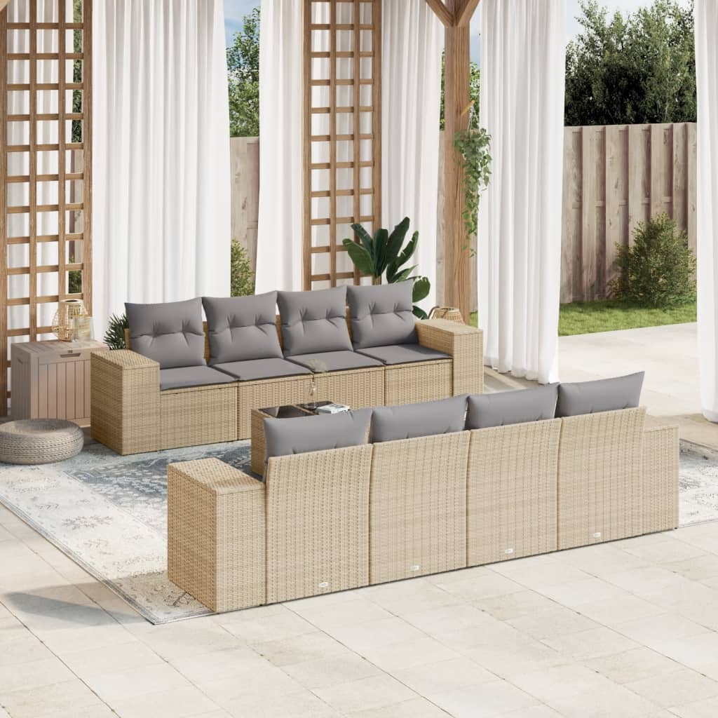 Soffgrupp För Trädgården Med Dynor 9 Delar Beige Konstrotting