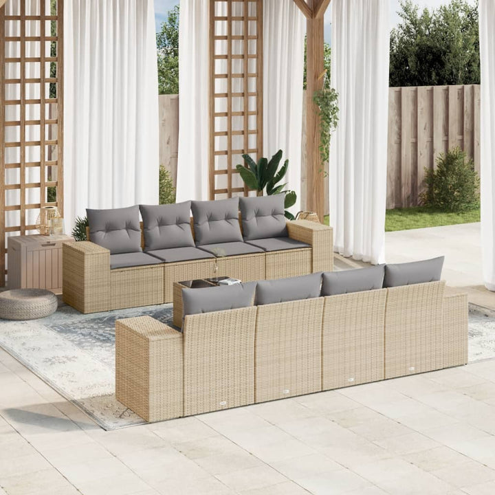 Soffgrupp För Trädgården Med Dynor 9 Delar Beige Konstrotting