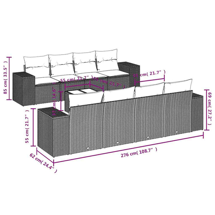 9 Delar Trädgårdssoffgrupp Med Dynor Brun Polyrotting