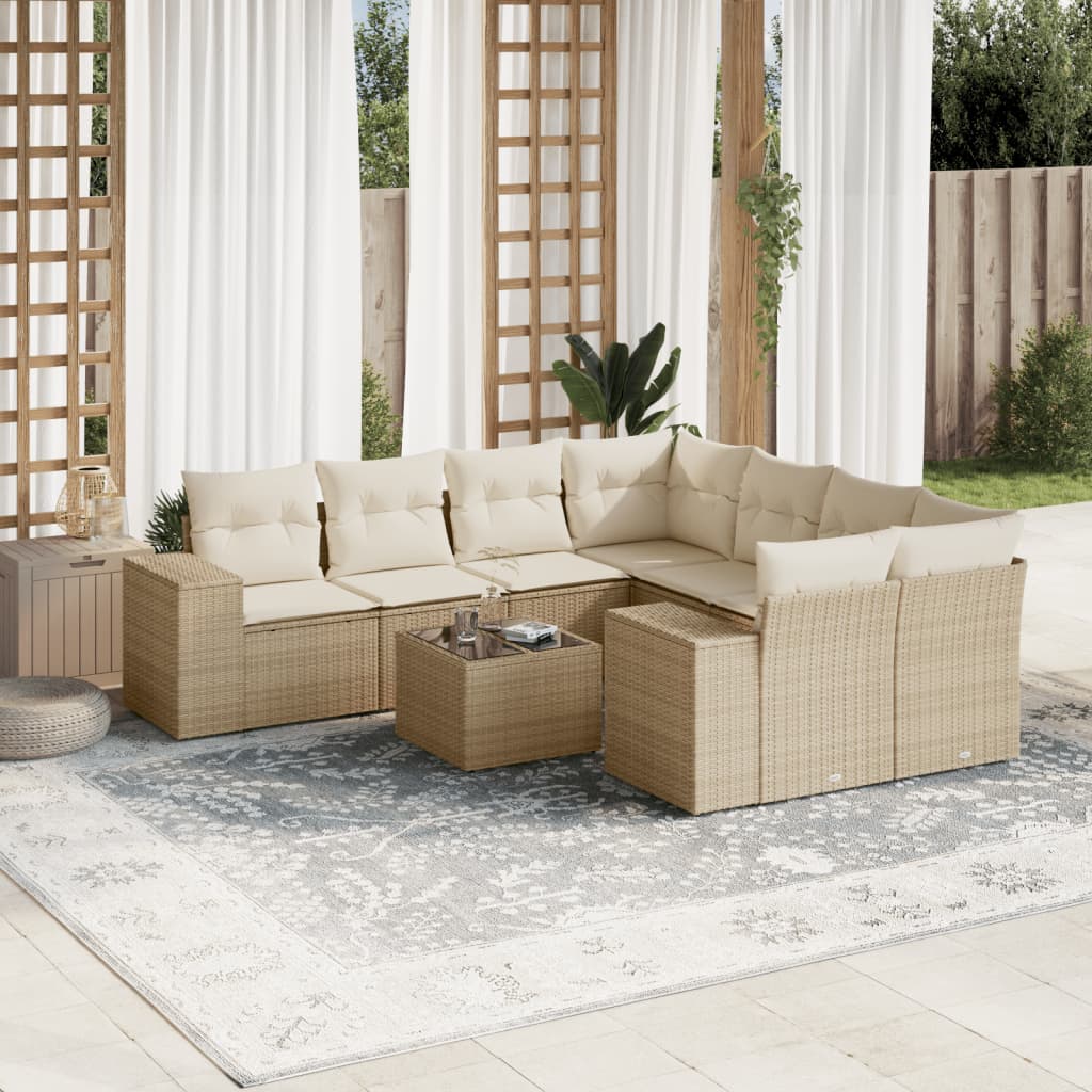 Soffgrupp För Trädgården Med Dynor 9 Delar Beige Konstrotting
