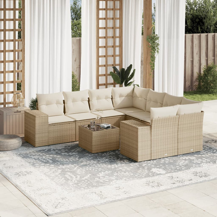 Soffgrupp För Trädgården Med Dynor 9 Delar Beige Konstrotting