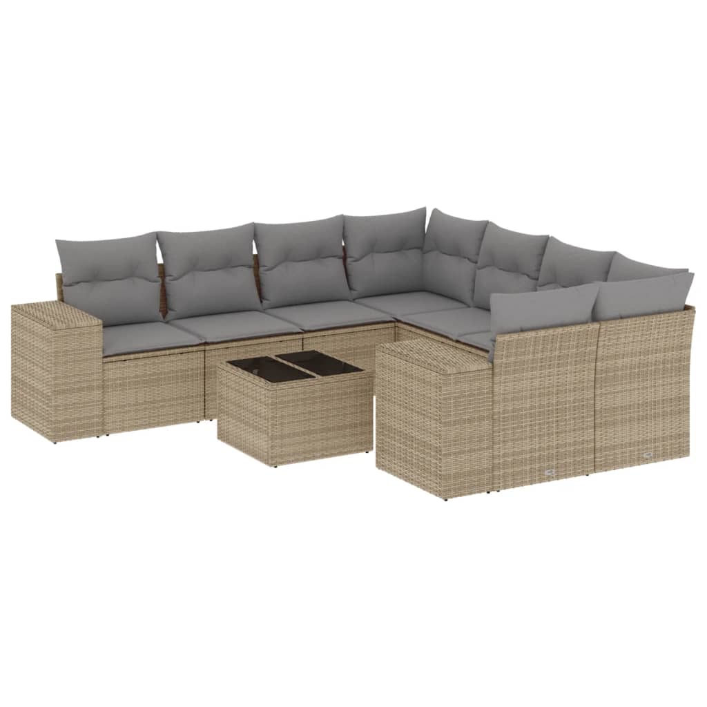 Soffgrupp För Trädgården Med Dynor 9 Delar Beige Konstrotting