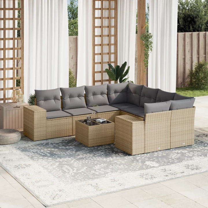 Soffgrupp För Trädgården Med Dynor 9 Delar Beige Konstrotting