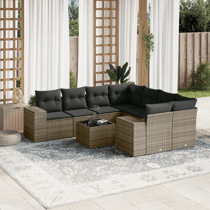 Soffgrupp För Trädgården Med Dynor 9 Delar Beige Konstrotting